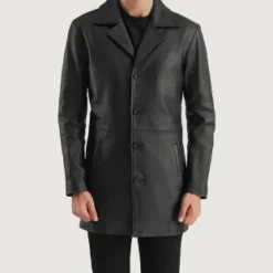 Classmith Black Leather Coat - Front View