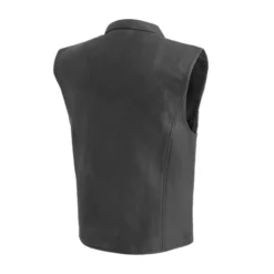 Back view of the Club House Men’s Leather Motorcycle Vest, showcasing a smooth leather panel perfect for patches.