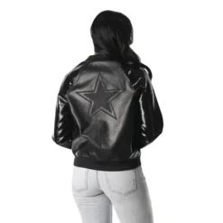 Back view of the Dallas Cowboys Wild Collective Black Sequin Jacket featuring bold team graphics over black sequins.