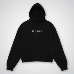 Front view of the Death Note Oversized Hoodie featuring a bold Death Note logo on the chest.
