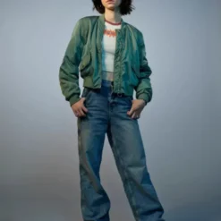 Front view of the Emma Myers A Good Girl’s Guide To Murder Bomber Jacket featuring a stylish design inspired by the hit series.