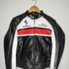 Front view of Ferrari Biker Racing Leather Jacket in premium leather with racing-inspired details
