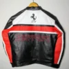 Back view of Ferrari Biker Racing Leather Jacket featuring Ferrari branding and racing-inspired design.