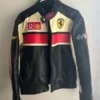 Front view of Ferrari F1 Vintage Leather Jacket in premium leather with iconic Ferrari branding.