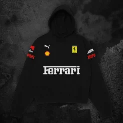 Front view of the Ferrari Racer Oversized Hoodie in [color], featuring a bold Ferrari logo and sleek racing-inspired design.