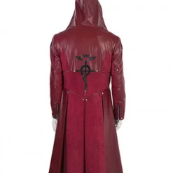 Back view of Fullmetal Alchemist Edward Elric Hooded Coat – featuring the Flamel symbol in black.