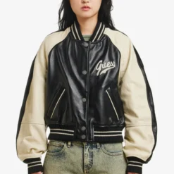 GUESS USA Leather Varsity Jacket - Front View
