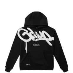 Front view of Geedup Handstyle Black & White Hoodie with bold lettering design.