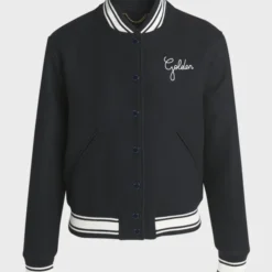 Golden Goose Bomber Jacket front view, featuring a sleek design with ribbed cuffs and a zip-up closure.