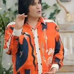 Full view of the Great British Bake Off Season 15 Noel Fielding Ramblin Shirt, showcasing both front and back details.