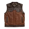 Gunner Men’s Leather Motorcycle Vest – sleek black design with front zip closure and multiple pockets.