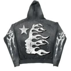Hellstar Studios Racer Vintage Hoodie – Back View, featuring bold racing graphics and a distressed vintage aesthetic.