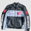 Front view of the Honda Leather Rare Streetwear Jacket featuring a sleek design with bold branding and premium leather finish.