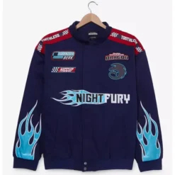 Sleek black Night Fury Racing Jacket featuring dragon-scale patterns and a high-performance design.
