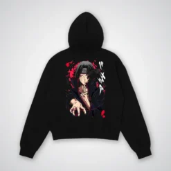 Itachi II Oversized Hoodie – Back View, featuring striking anime-themed artwork