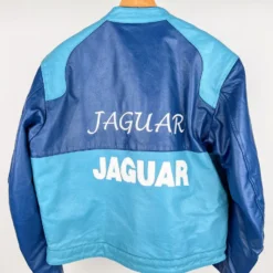 Back view of Jaguar Racing Leather Jacket - bold Jaguar emblem with racing-inspired detailing on high-quality leather.