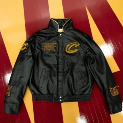 Jeff Hamilton Cleveland Cavaliers x Paris Leather Jacket – Front View showcasing premium leather, bold Cavaliers logo, and intricate detailing.