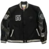 Jeff Hamilton x Kareem Abdul-Jabbar Leather Jacket front view with Captain 33 patch and embroidered details.