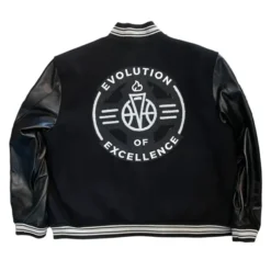 Jeff Hamilton x Kareem Abdul-Jabbar Leather Jacket back view featuring 'Evolution of Excellence' design.