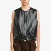 Magliano Black Leather Vest Front View – Sleek sleeveless leather vest with a minimalist design.