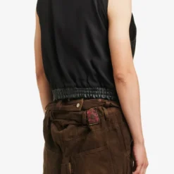 Magliano Black Leather Vest Back View – Minimalist back design with elasticated hem for a structured fit.