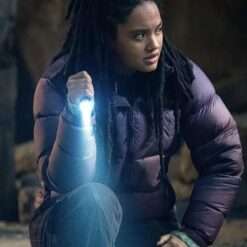 Purple puffer jacket inspired by May from Monarch: Legacy of Monsters, featuring a quilted design and warm insulation.
