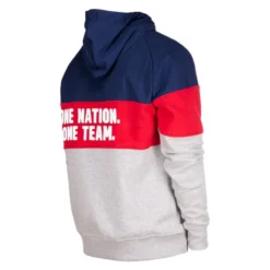 Men’s 5th & Ocean Navy/Gray USWNT Hoodie – back view with "One Nation. One Team." slogan.