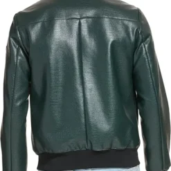 Men’s DKNY Bomber Leather Jacket - Back view highlighting the smooth leather finish and tailored fit.