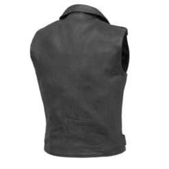 Men’s Rockin Biker Leather Vest – solid black leather back, ideal for patches, club insignias, or a clean minimalist statement.