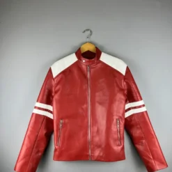 Sleek black men’s streetwear leather jacket with zip closure and modern detailing.