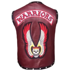 Back view of Michael Beck The Warriors maroon leather vest featuring the iconic Warriors logo with a flaming skull and wings.