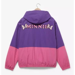Back view of Minnie Mouse Color Block Windbreaker Jacket with "Minnie" text and bow accents.