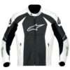 Monster Energy Leather Motorcycle Jacket - Front View with Alpinestars logo.