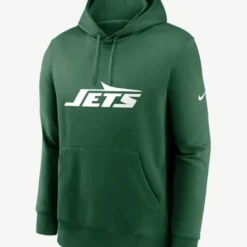 Green pullover hoodie with the New York Jets logo in white on the chest.