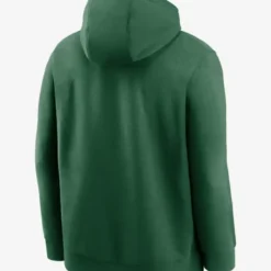 Green pullover hoodie displayed from the back, featuring a plain design with a hood.