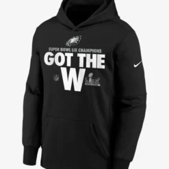 Black Philadelphia Eagles Super Bowl LIX Champions hoodie with "Got the W" graphic on the chest.
