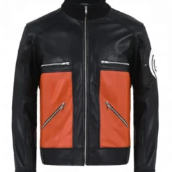 Naruto Shippuden Black and Orange Leather Jacket - Front View