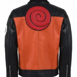 Naruto Shippuden Black and Orange Leather Jacket - Back View
