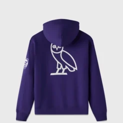 Back view of OVO Campus Western Purple Fleece Hoodie with OVO owl logo in white.