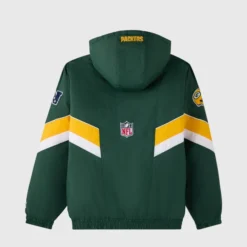 Back view of the OVO NFL Green Bay Packers Puffer Jacket showcasing the Packers logo, NFL emblem, and chevron stripe design.