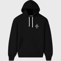 OVO Pom Pom Black Hoodie front view with minimalist OVO logo on the chest.