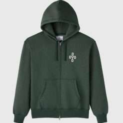 OVO Pom Pom Speckle Fleece Full-Zip Hoodie in deep green with embroidered OVO logo on the chest.