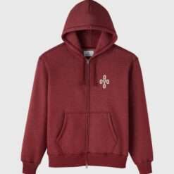 OVO Pom Pom Speckle Fleece Hoodie in deep red with embroidered OVO logo on the chest.