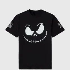 Black T-shirt with a large Jack Skellington face print from The Nightmare Before Christmas, featuring OVO branding on the sleeve.
