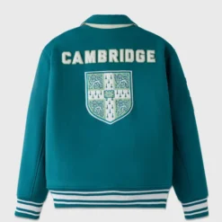 OVO x Cambridge Campus Varsity Jacket back view with embroidered Cambridge crest and text.