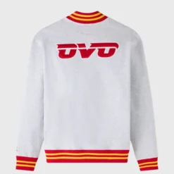Back view of the OVO x NBA Atlanta Hawks Sweatshirt displaying the bold red OVO logo and ribbed trim in red and yellow.