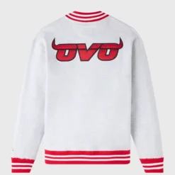 OVO x NBA Chicago Bulls Sweatshirt back view featuring bold OVO branding with Bulls-inspired horns.
