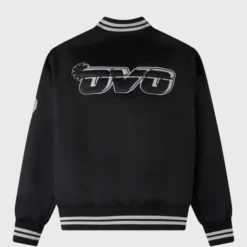 OVO x NBA San Antonio Spurs Satin Varsity Jacket Back View – Black with OVO Logo