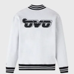 Back view of the OVO x NBA San Antonio Spurs Sweatshirt in white, showcasing a bold OVO logo with black detailing.