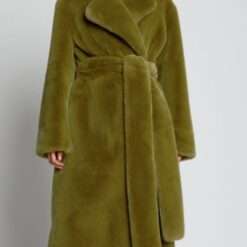 Close-up of Selena Gomez's Green Belted Coat from Only Murders in the Building